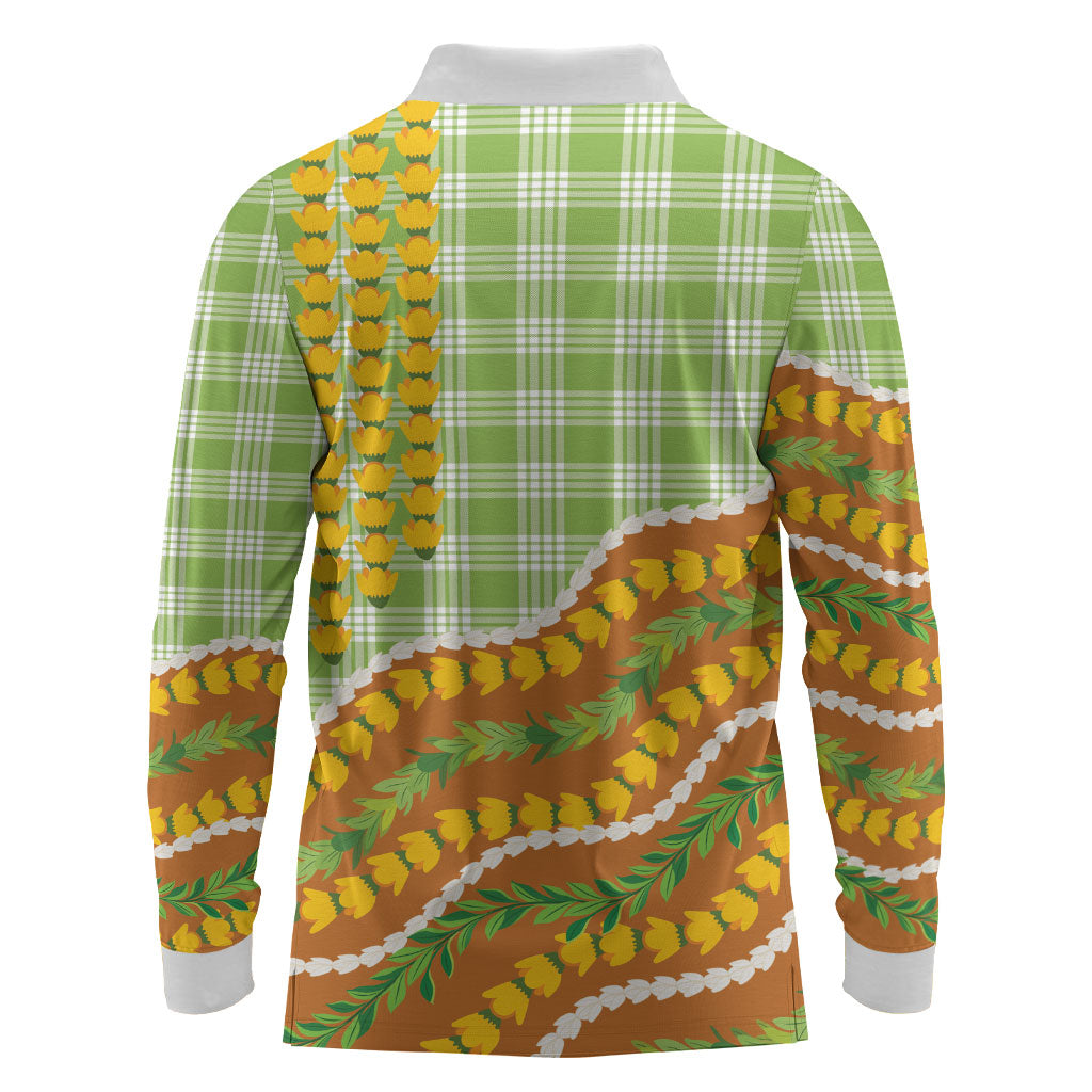 Hawaii Leis Palaka Motifs Long Sleeve Polo Shirt Pikake Pakalana Maile Ilima Kakau Style LT14 - Polynesian Pride