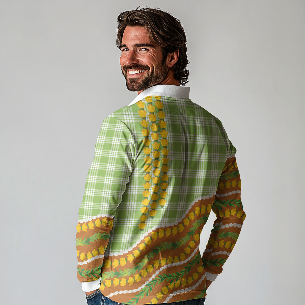 Hawaii Leis Palaka Motifs Long Sleeve Polo Shirt Pikake Pakalana Maile Ilima Kakau Style LT14 - Polynesian Pride