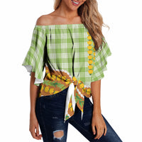 Hawaii Leis Palaka Motifs Off Shoulder Wrap Waist Top Pikake Pakalana Maile Ilima Kakau Style LT14 Multicolor - Polynesian Pride