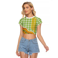 Hawaii Leis Palaka Motifs Raglan Cropped T Shirt Pikake Pakalana Maile Ilima Kakau Style LT14 Female Multicolor - Polynesian Pride