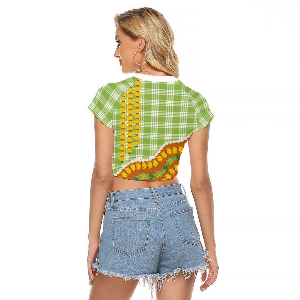Hawaii Leis Palaka Motifs Raglan Cropped T Shirt Pikake Pakalana Maile Ilima Kakau Style LT14 - Polynesian Pride