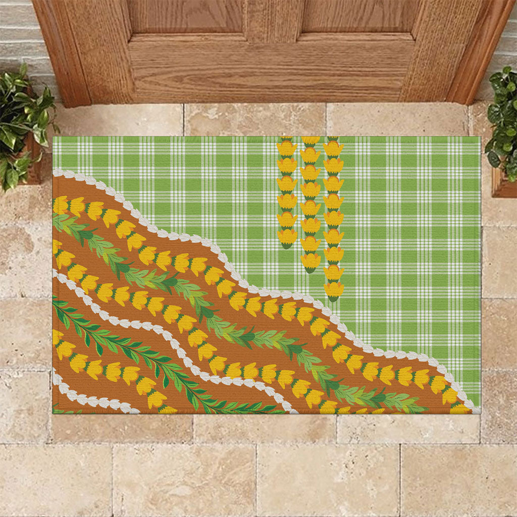 Hawaii Leis Palaka Motifs Rubber Doormat Pikake Pakalana Maile Ilima Kakau Style LT14 Multicolor - Polynesian Pride
