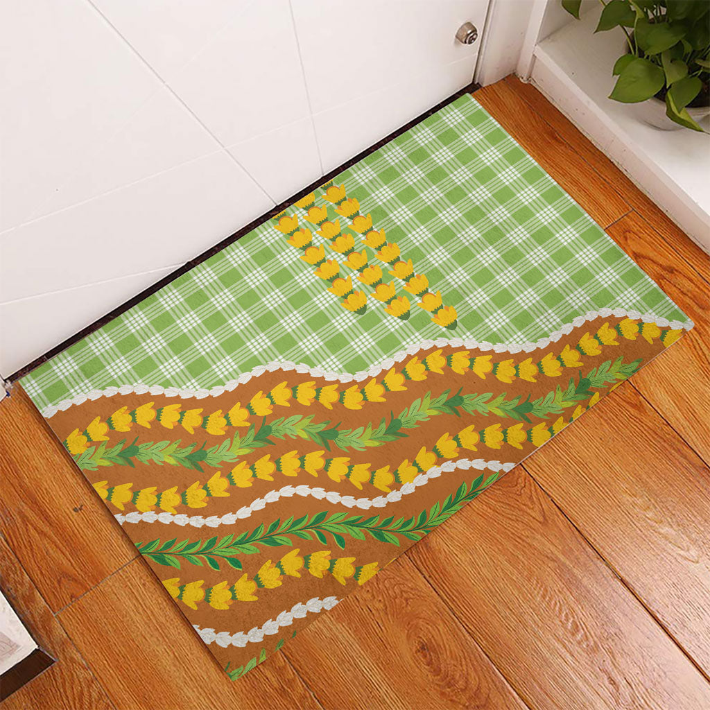 Hawaii Leis Palaka Motifs Rubber Doormat Pikake Pakalana Maile Ilima Kakau Style LT14 - Polynesian Pride