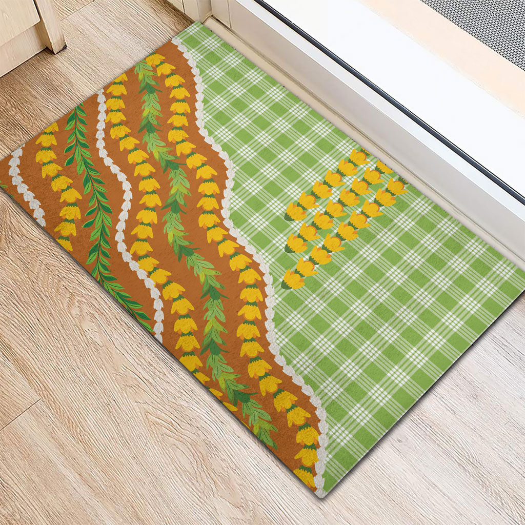 Hawaii Leis Palaka Motifs Rubber Doormat Pikake Pakalana Maile Ilima Kakau Style LT14 - Polynesian Pride