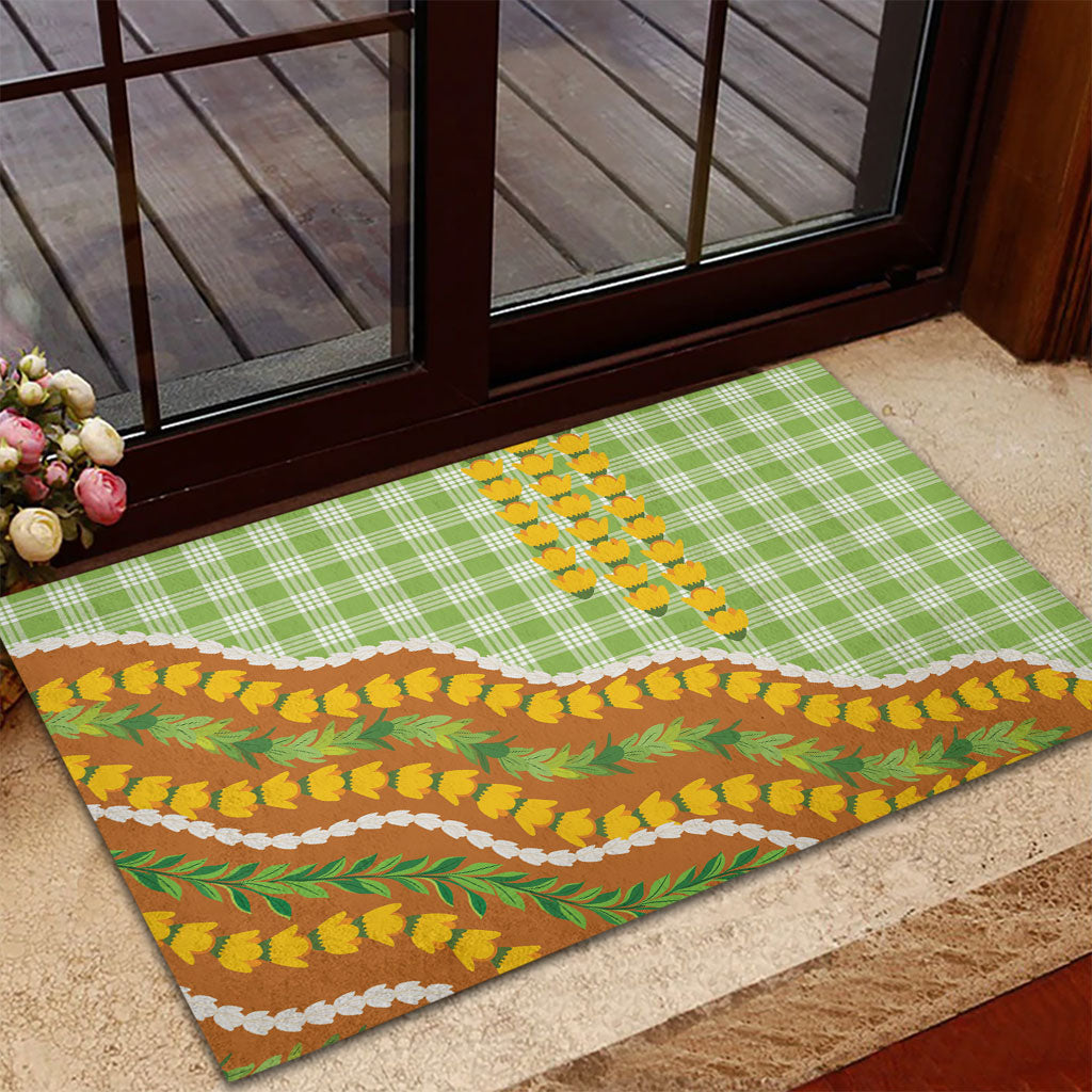 Hawaii Leis Palaka Motifs Rubber Doormat Pikake Pakalana Maile Ilima Kakau Style LT14 - Polynesian Pride