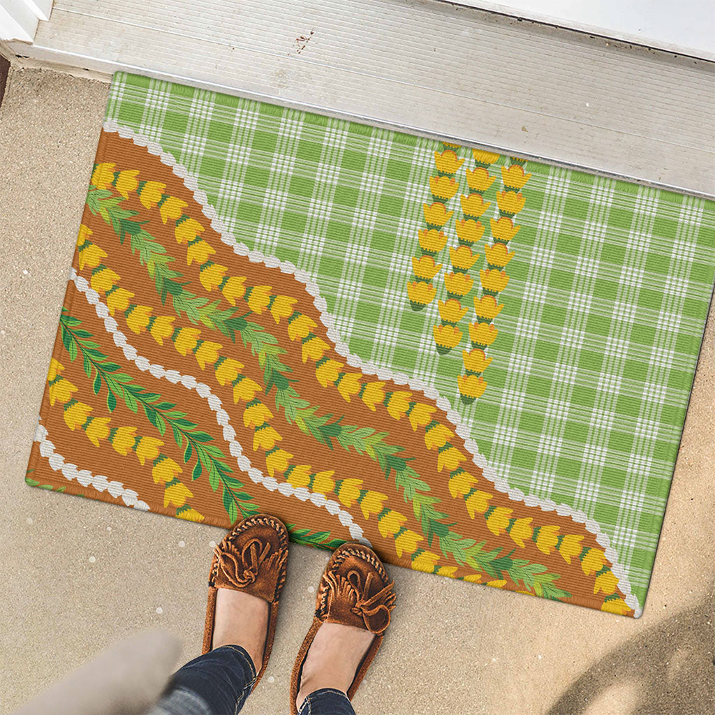 Hawaii Leis Palaka Motifs Rubber Doormat Pikake Pakalana Maile Ilima Kakau Style LT14 - Polynesian Pride