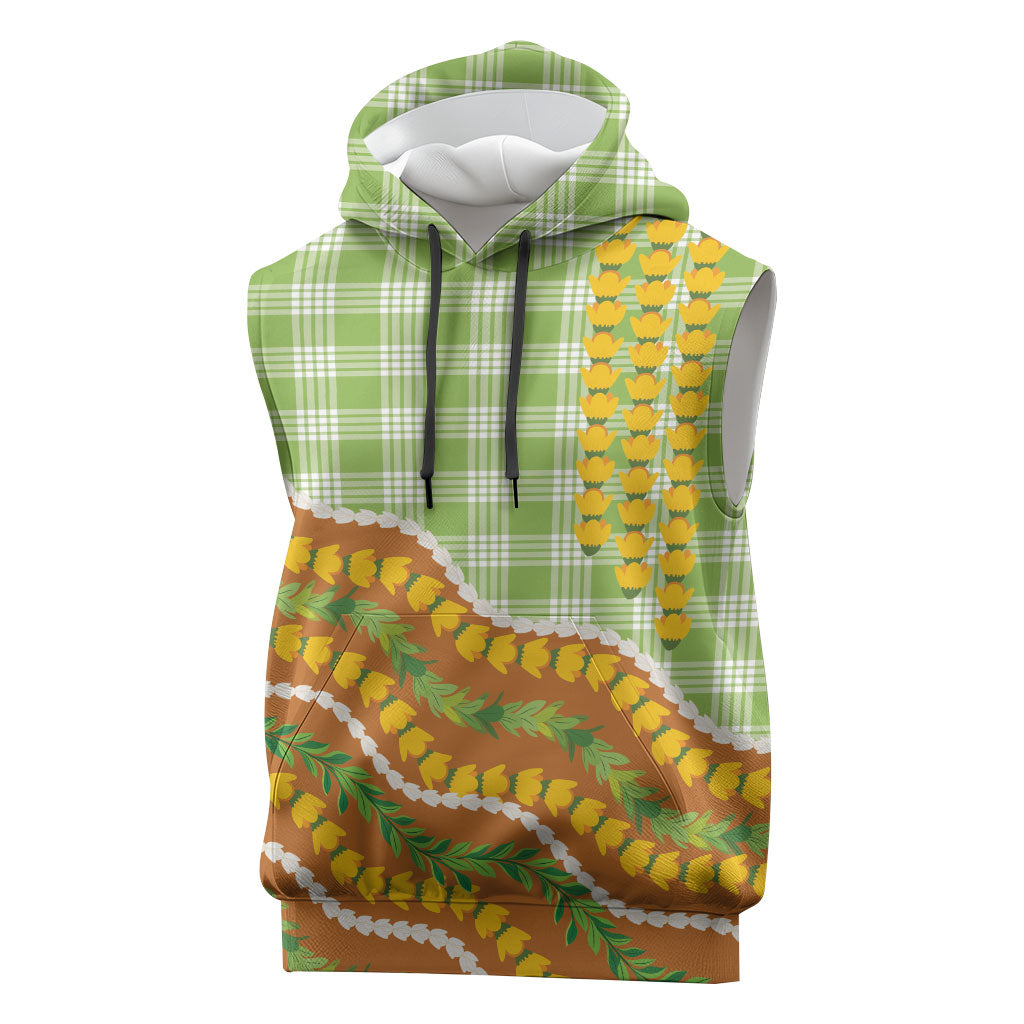 Hawaii Leis Palaka Motifs Sleeveless Hoodie Pikake Pakalana Maile Ilima Kakau Style LT14 Multicolor - Polynesian Pride