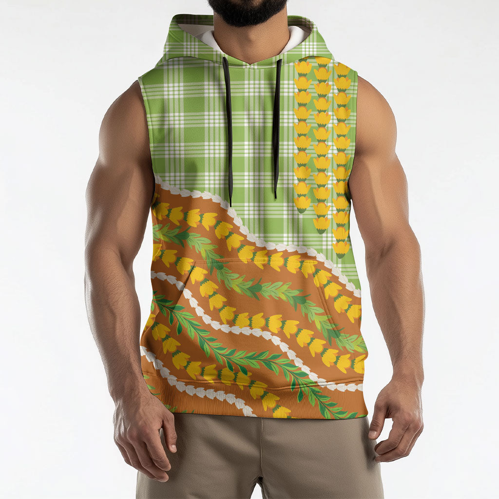 Hawaii Leis Palaka Motifs Sleeveless Hoodie Pikake Pakalana Maile Ilima Kakau Style LT14 - Polynesian Pride
