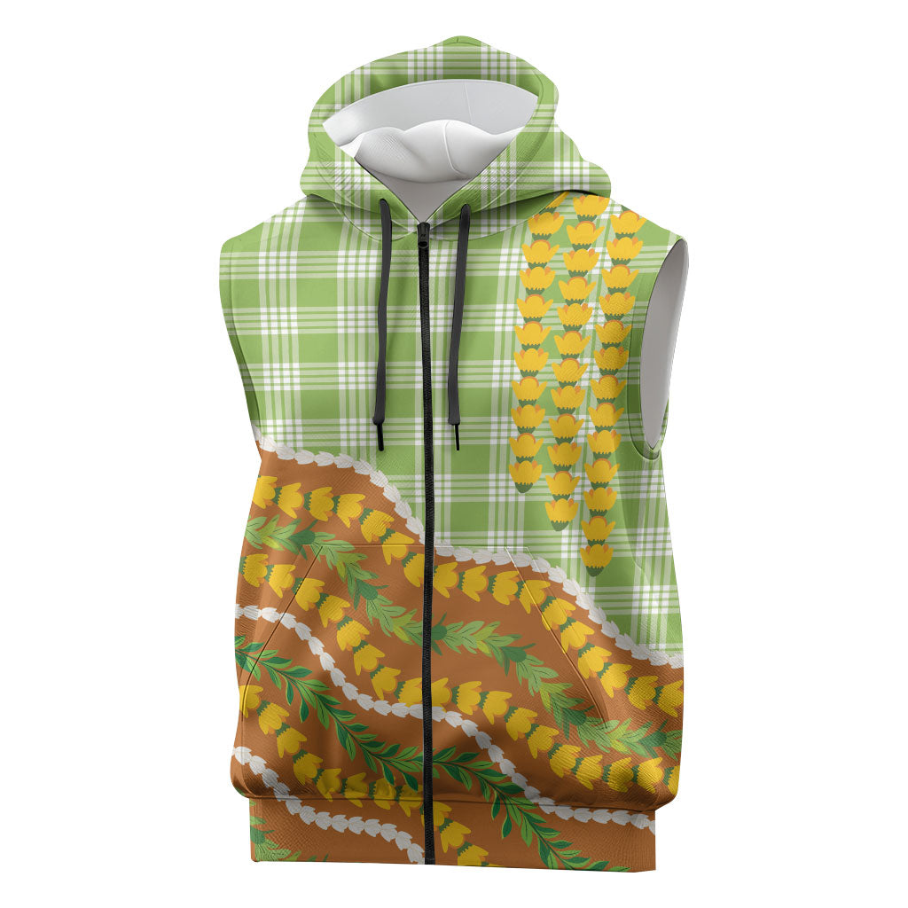 Hawaii Leis Palaka Motifs Sleeveless Zip Hoodie Pikake Pakalana Maile Ilima Kakau Style LT14 Multicolor - Polynesian Pride