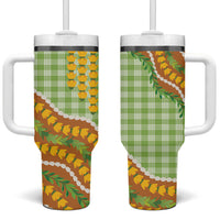 Hawaii Leis Palaka Motifs Tumbler With Handle Pikake Pakalana Maile Ilima Kakau Style LT14 One Size: 40 oz Multicolor - Polynesian Pride