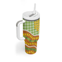 Hawaii Leis Palaka Motifs Tumbler With Handle Pikake Pakalana Maile Ilima Kakau Style LT14 - Polynesian Pride