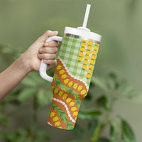 Hawaii Leis Palaka Motifs Tumbler With Handle Pikake Pakalana Maile Ilima Kakau Style LT14 - Polynesian Pride
