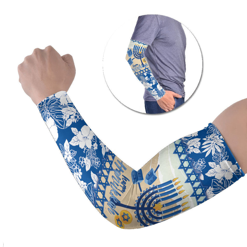 Chanukah Jewish Hawaii Arm Sleeves Festival of Lights Hanukkah Menorah Tropical Flowers