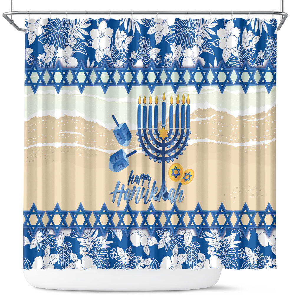 Chanukah Jewish Hawaii Shower Curtain Festival of Lights Hanukkah Menorah Tropical Flowers