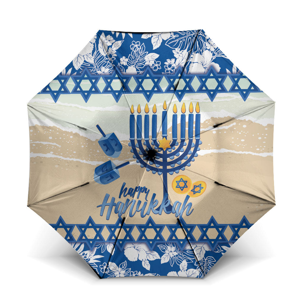 Chanukah Jewish Hawaii Umbrella Festival of Lights Hanukkah Menorah Tropical Flowers