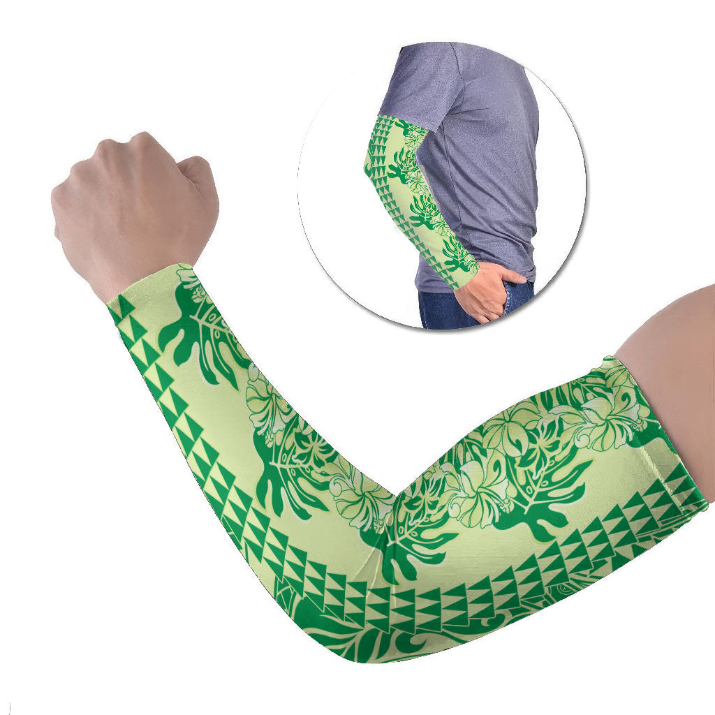 Lime Green Hibiscus Monstera Seamless Kakau Hawaii Arm Sleeves
