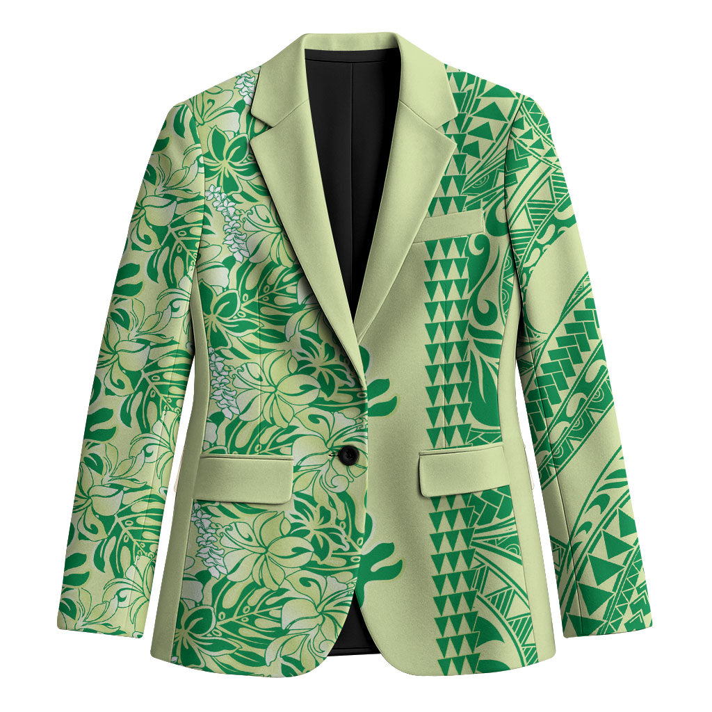 Lime Green Hibiscus Monstera Seamless Kakau Hawaii Blazer