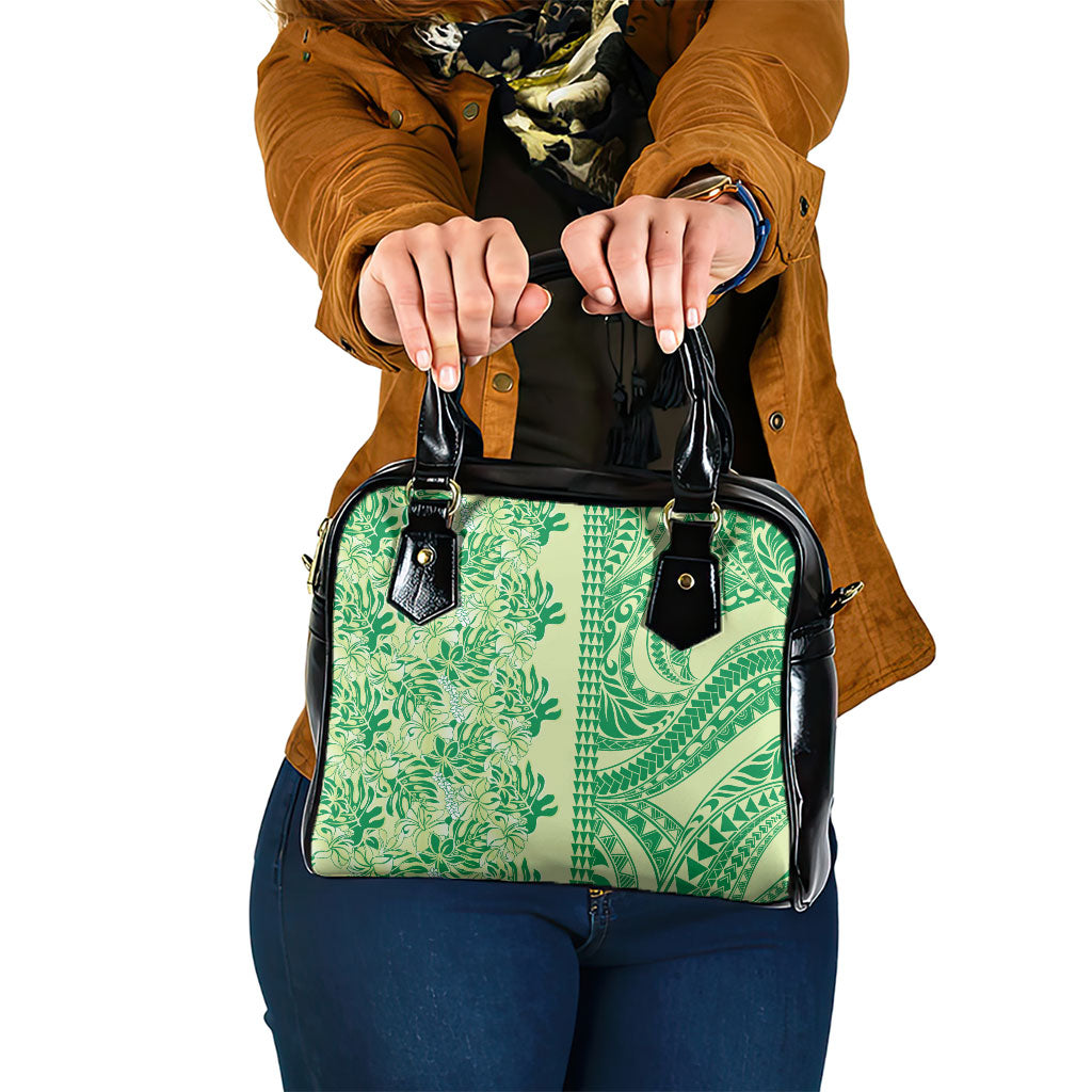 Lime Green Hibiscus Monstera Seamless Kakau Hawaii Shoulder Handbag