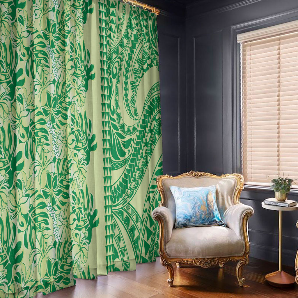 Lime Green Hibiscus Monstera Seamless Kakau Hawaii Window Curtain LT14 - Polynesian Pride