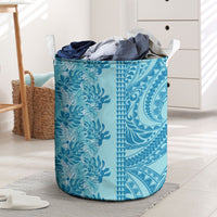 Cyan Hibiscus Monstera Seamless Kakau Hawaii Laundry Basket LT14 Cyan - Polynesian Pride