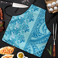 Cyan Hibiscus Monstera Seamless Kakau Hawaii Apron LT14 Cyan - Polynesian Pride