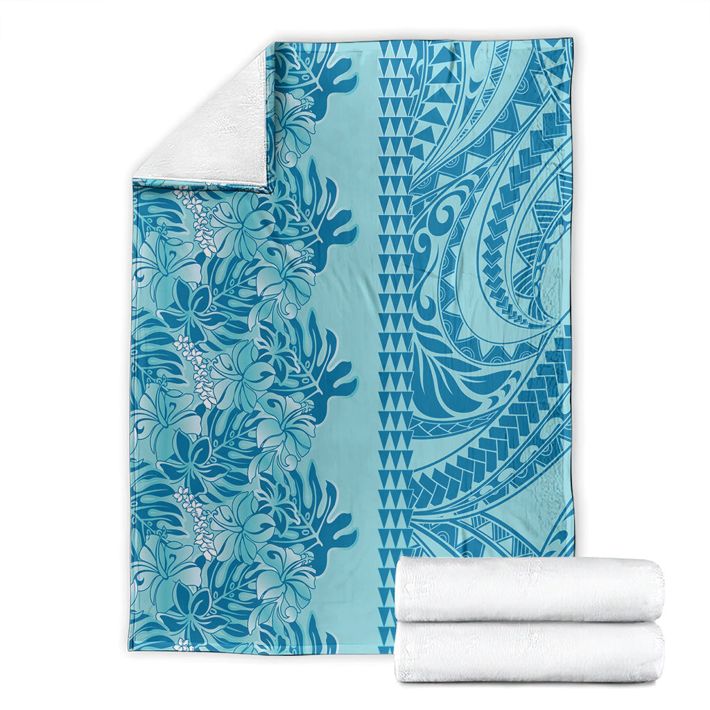 Cyan Hibiscus Monstera Seamless Kakau Hawaii Blanket LT14 - Polynesian Pride