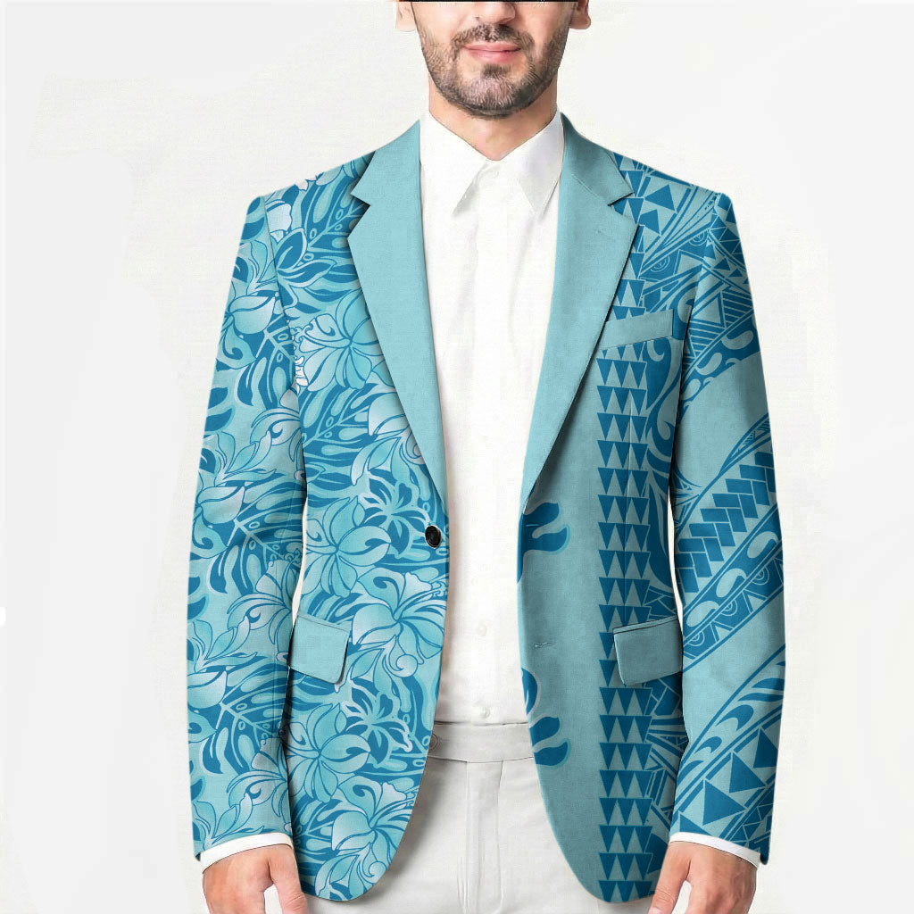 Cyan Hibiscus Monstera Seamless Kakau Hawaii Blazer LT14 - Polynesian Pride