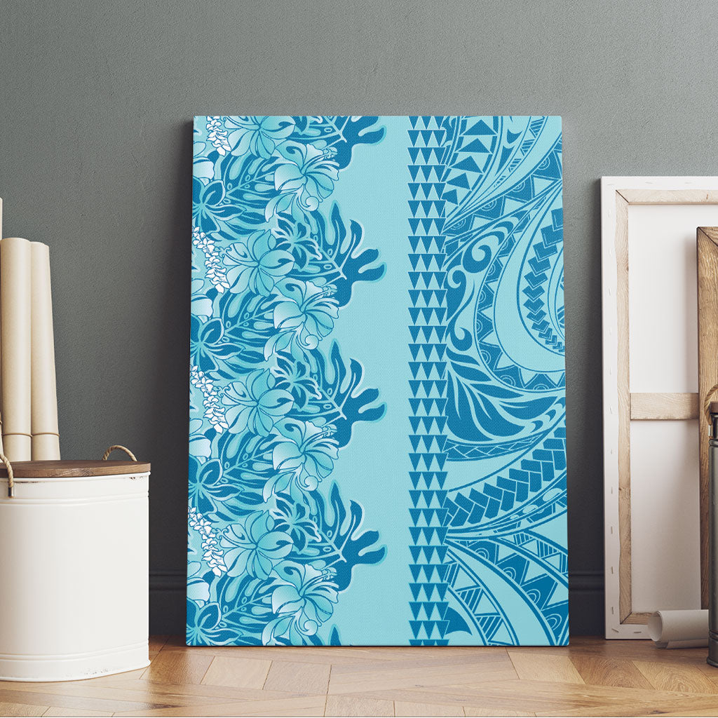 Cyan Hibiscus Monstera Seamless Kakau Hawaii Canvas Wall Art LT14 - Polynesian Pride
