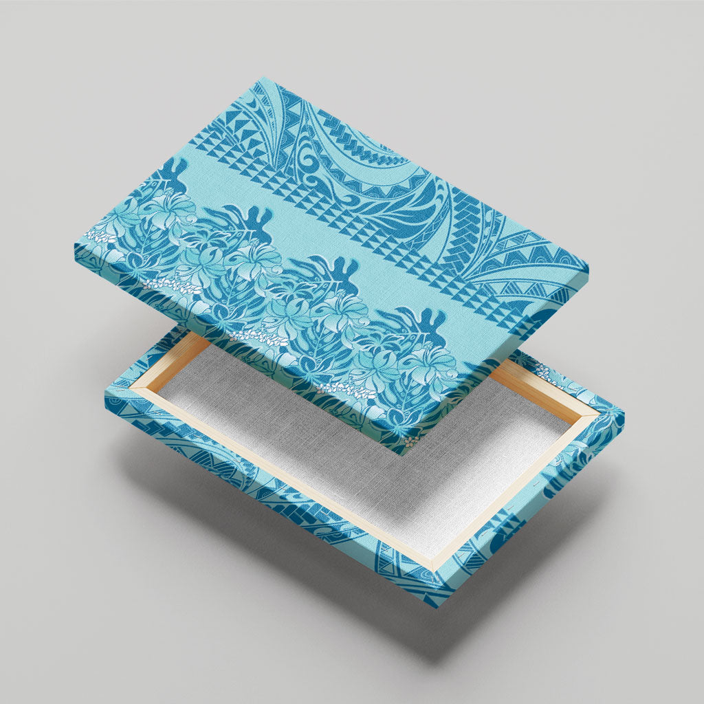 Cyan Hibiscus Monstera Seamless Kakau Hawaii Canvas Wall Art LT14 - Polynesian Pride
