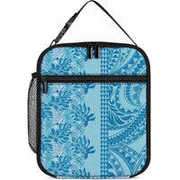 Cyan Hibiscus Monstera Seamless Kakau Hawaii Lunch Bag LT14 10.2 × 8.3 × 4.3 inch Cyan - Polynesian Pride