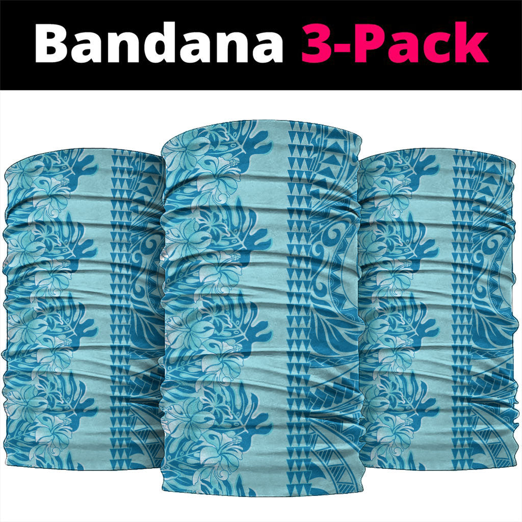 Cyan Hibiscus Monstera Seamless Kakau Hawaii Neck Gaiter LT14 package One Size: 25*50cm Cyan - Polynesian Pride