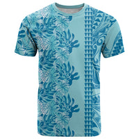 Cyan Hibiscus Monstera Seamless Kakau Hawaii T Shirt LT14 Cyan - Polynesian Pride