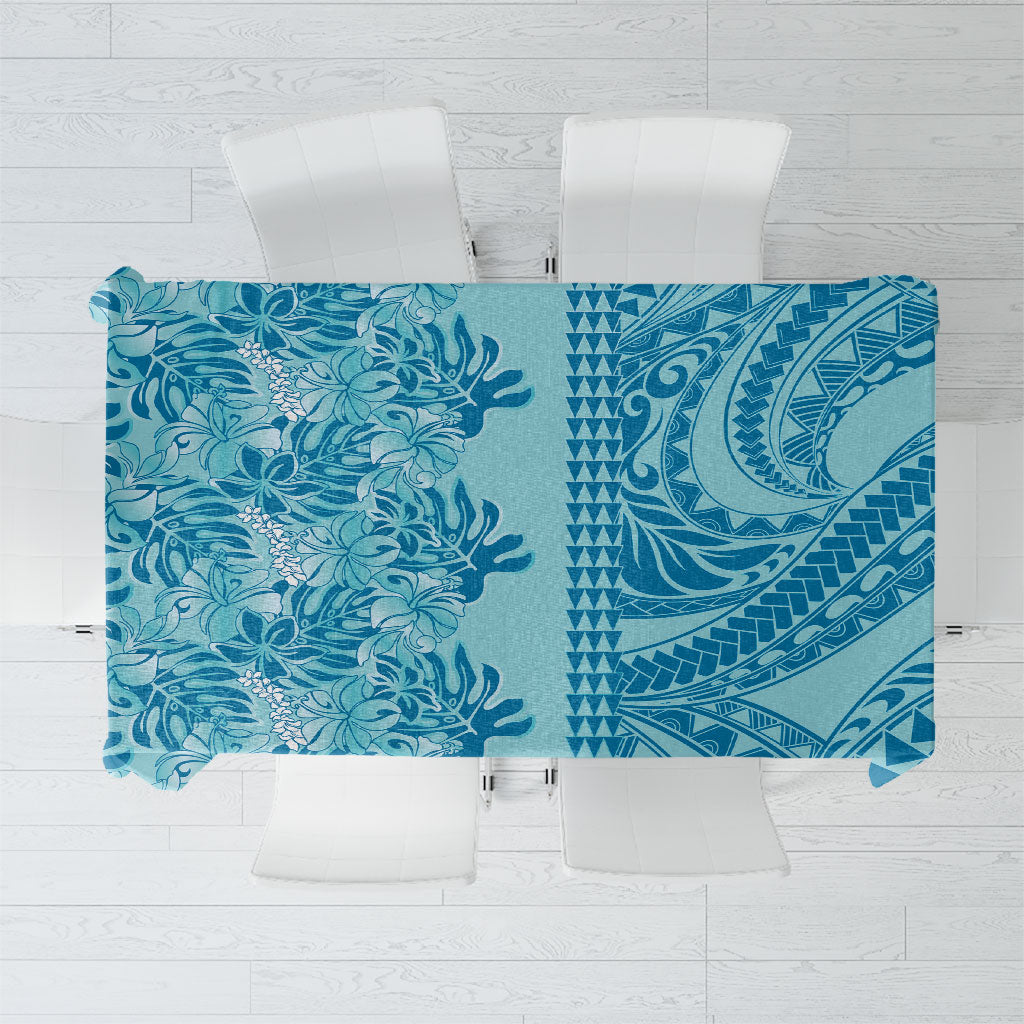 Cyan Hibiscus Monstera Seamless Kakau Hawaii Tablecloth