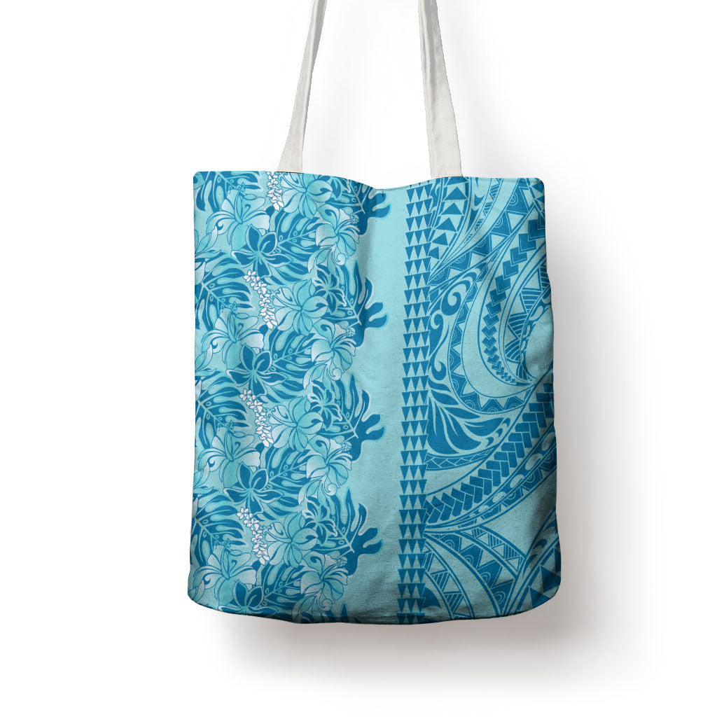 Cyan Hibiscus Monstera Seamless Kakau Hawaii Tote Bag LT14 - Polynesian Pride