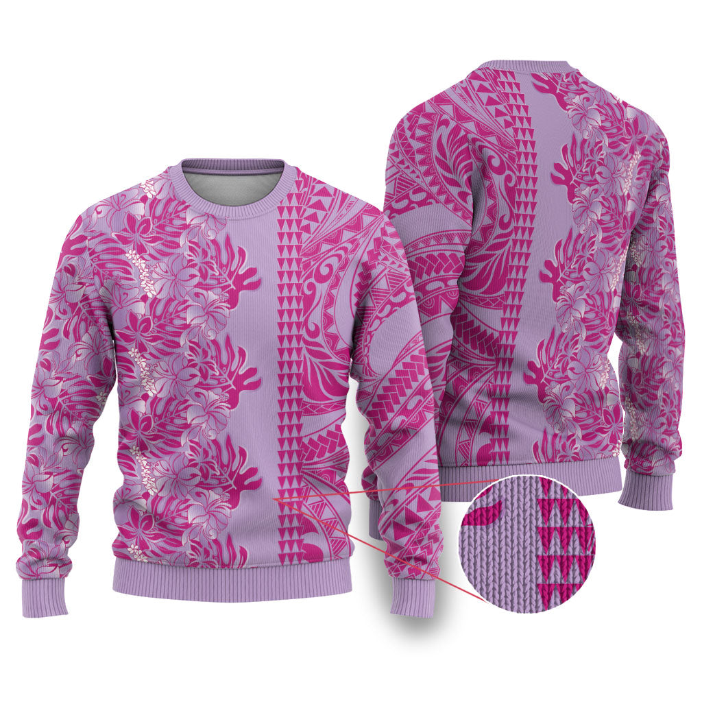 Purple Hibiscus Monstera Seamless Kakau Hawaii Ugly Christmas Sweater LT14 Purple - Polynesian Pride