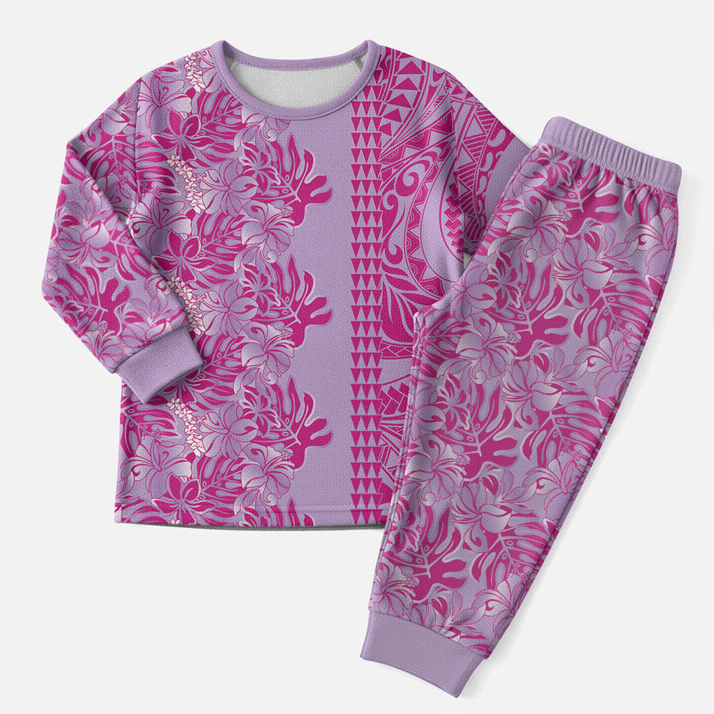 Purple Hibiscus Monstera Seamless Kakau Hawaii Christmas Pajama Set