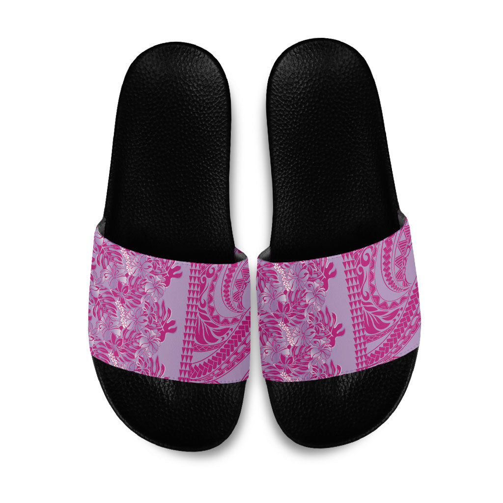 Purple Hibiscus Monstera Seamless Kakau Hawaii Slide Sandals