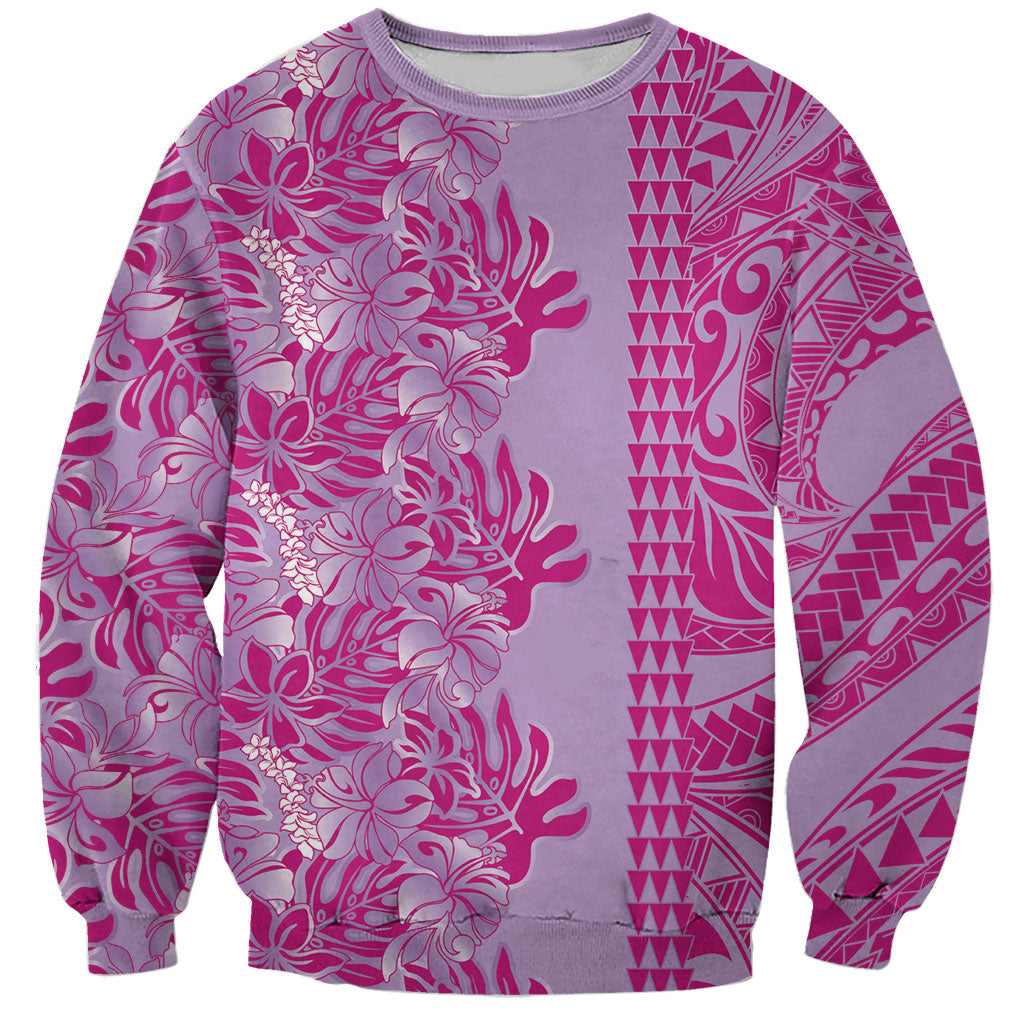 Purple Hibiscus Monstera Seamless Kakau Hawaii Sweatshirt LT14 Unisex Purple - Polynesian Pride