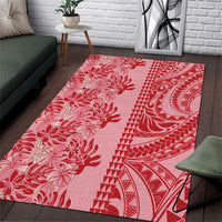 Red Hibiscus Monstera Seamless Kakau Hawaii Area Rug LT14 Red - Polynesian Pride