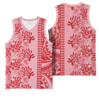 Red Hibiscus Monstera Seamless Kakau Hawaii Basketball Jersey LT14 - Polynesian Pride