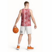 Red Hibiscus Monstera Seamless Kakau Hawaii Basketball Jersey LT14 - Polynesian Pride
