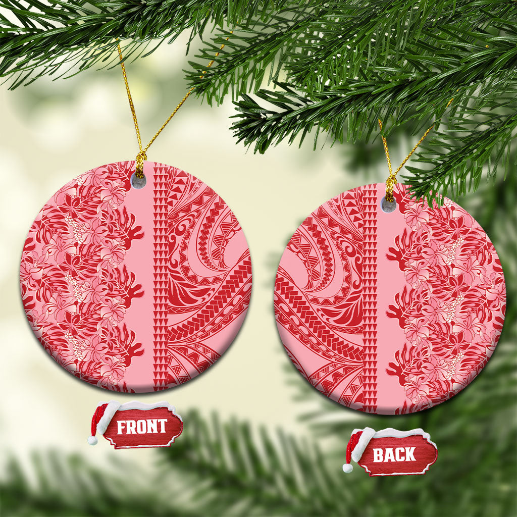 Red Hibiscus Monstera Seamless Kakau Hawaii Ceramic Ornament
