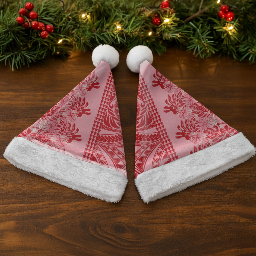 Red Hibiscus Monstera Seamless Kakau Hawaii Christmas Santa Hat LT14 - Polynesian Pride