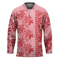 Red Hibiscus Monstera Seamless Kakau Hawaii Hockey Jersey LT14 Unisex Red - Polynesian Pride