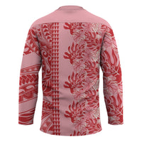 Red Hibiscus Monstera Seamless Kakau Hawaii Hockey Jersey LT14 - Polynesian Pride