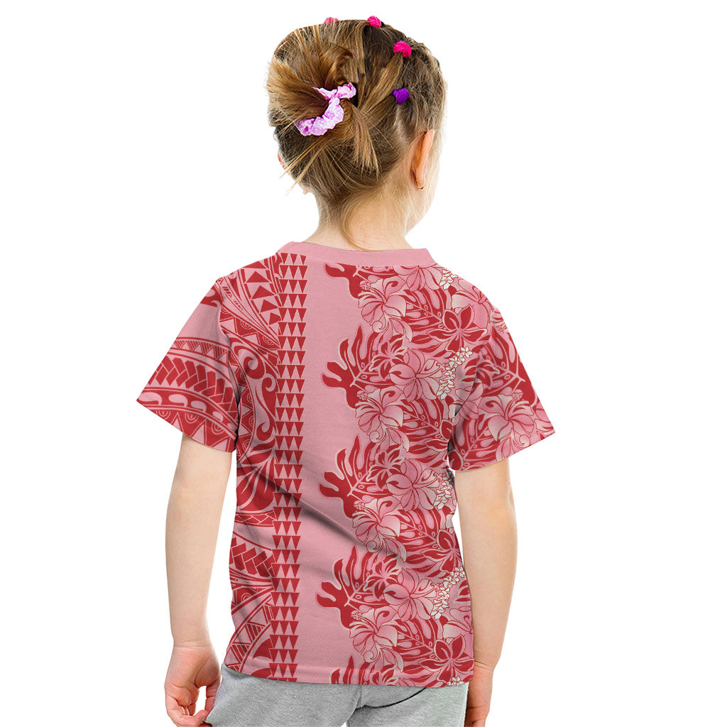 Red Hibiscus Monstera Seamless Kakau Hawaii Kid T Shirt LT14 - Polynesian Pride