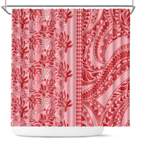 Red Hibiscus Monstera Seamless Kakau Hawaii Shower Curtain LT14 Red - Polynesian Pride