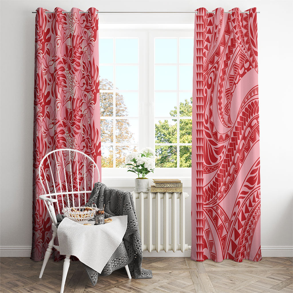 Red Hibiscus Monstera Seamless Kakau Hawaii Window Curtain LT14 - Polynesian Pride
