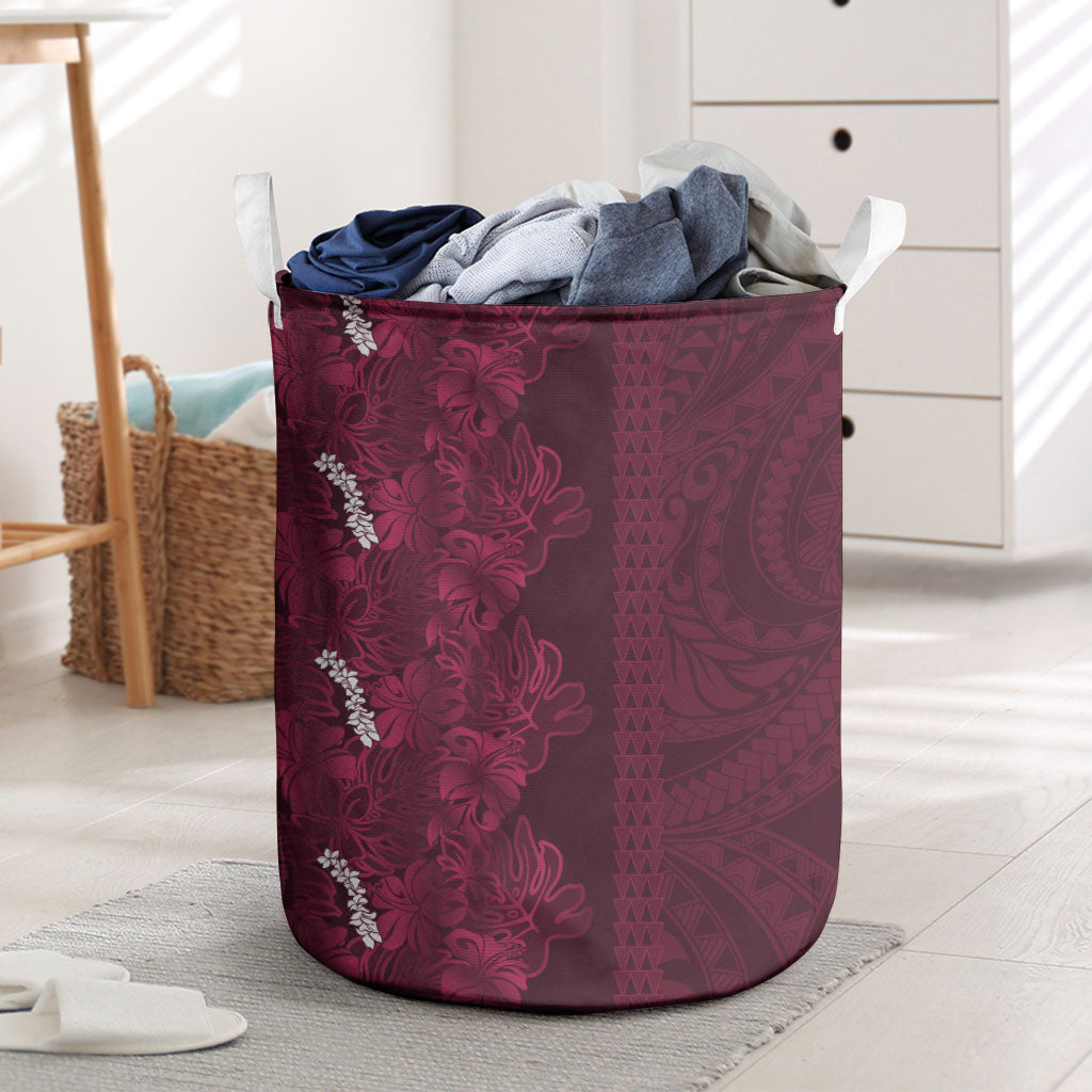 Burgundy Hibiscus Monstera Seamless Kakau Hawaii Laundry Basket