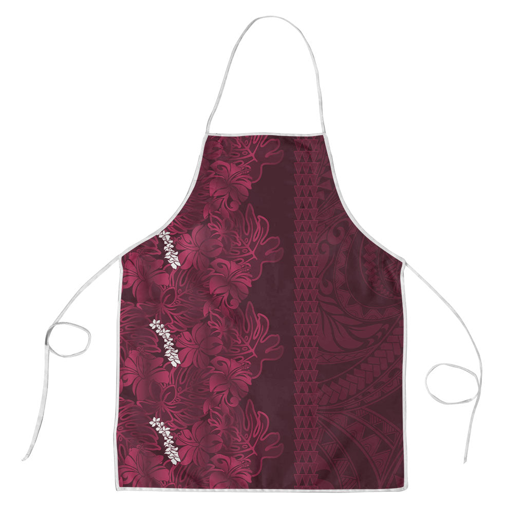 Burgundy Hibiscus Monstera Seamless Kakau Hawaii Apron LT14 Burgundy - Polynesian Pride